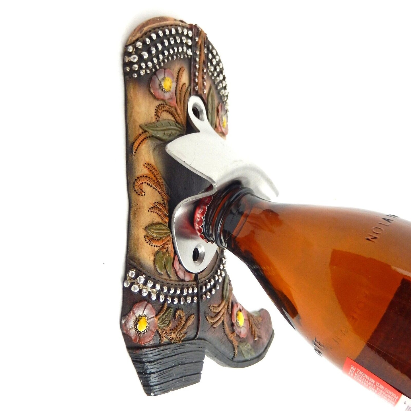 Floral Cowgirl Boot Beer Soda Bottle Opener Wall Mounted She Shed Kitchen Bar