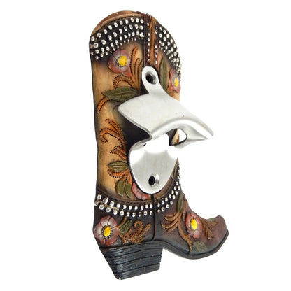 Floral Cowgirl Boot Beer Soda Bottle Opener Wall Mounted She Shed Kitchen Bar