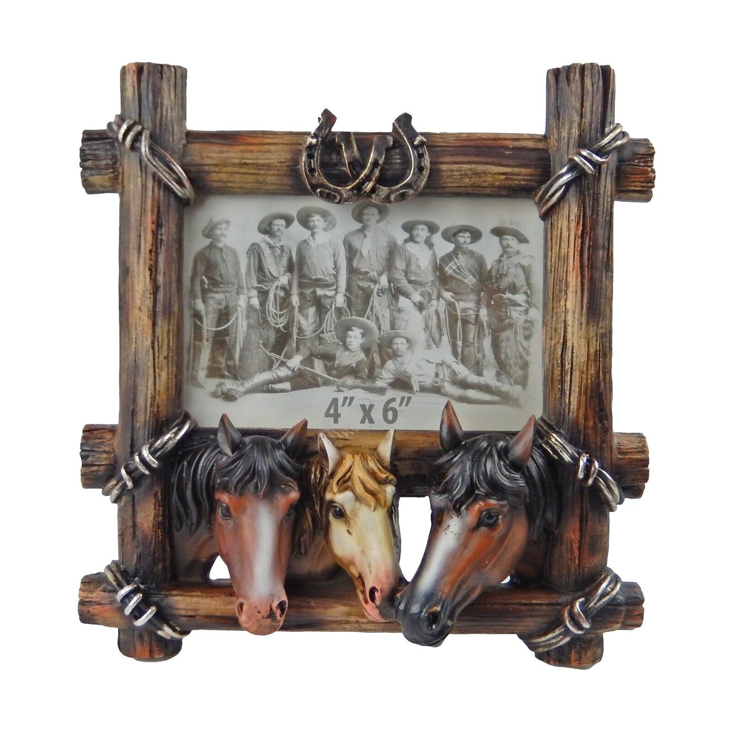 Rustic Western Horses Faux Wood Table Top 4" x 6" Picture Photo Frame