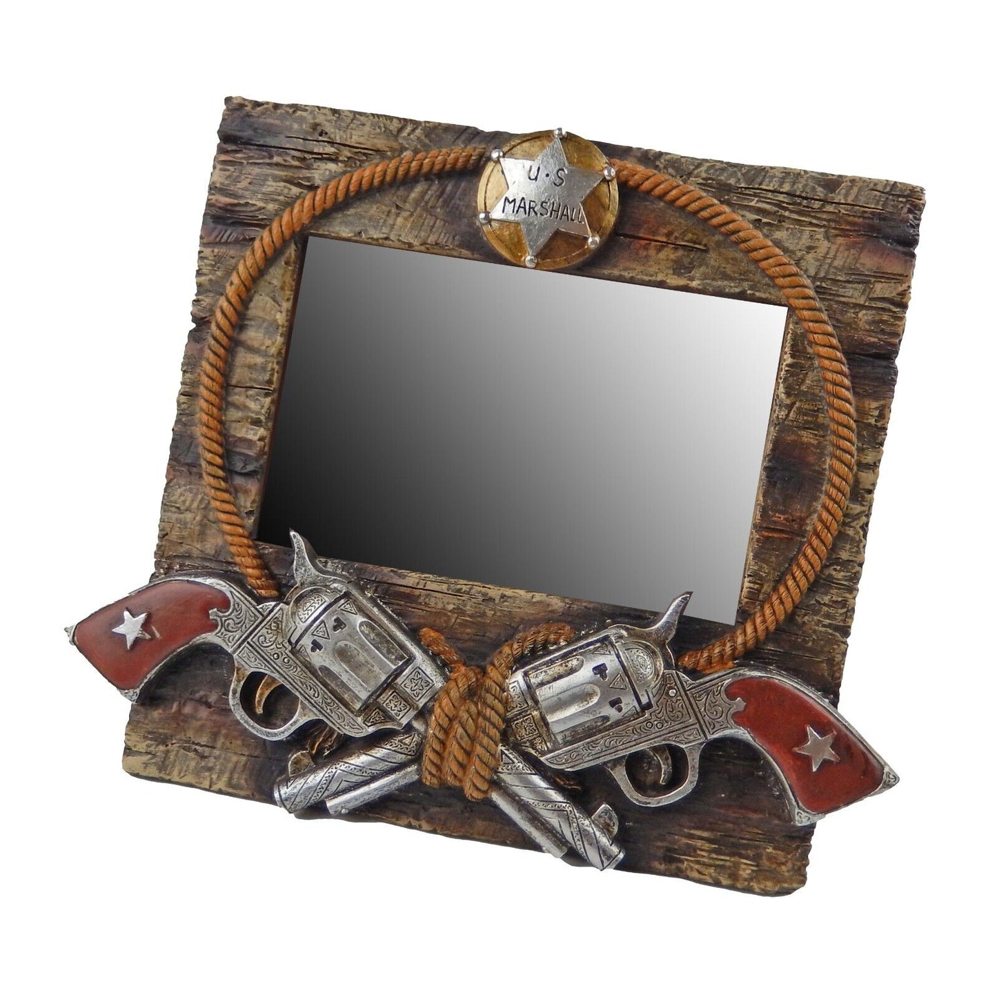 Rustic Western Wild West Crossed Pistol Table Top 4" x 6" Picture Photo Frame