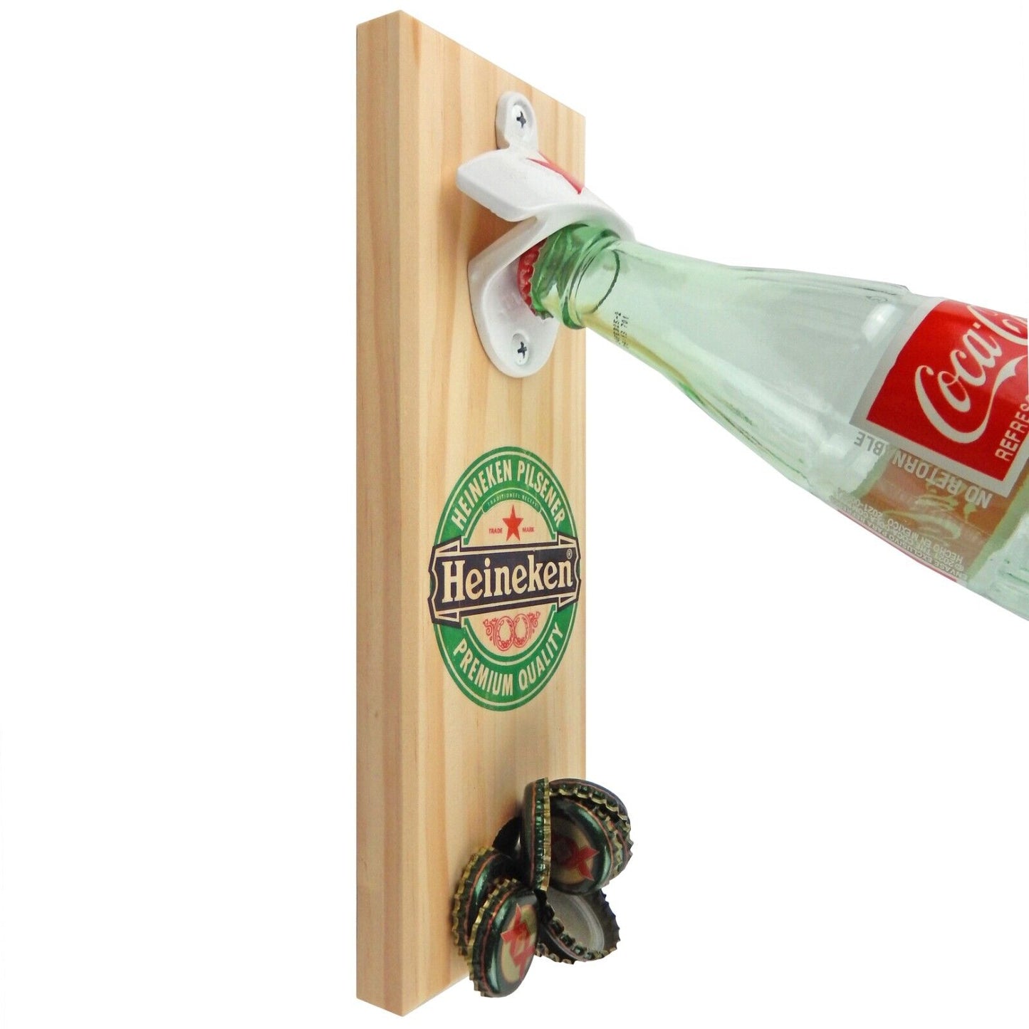 Custom Wooden Magnetic Heineken Beer Soda Bottle Opener Wall Mounted 10 x 3.5 in