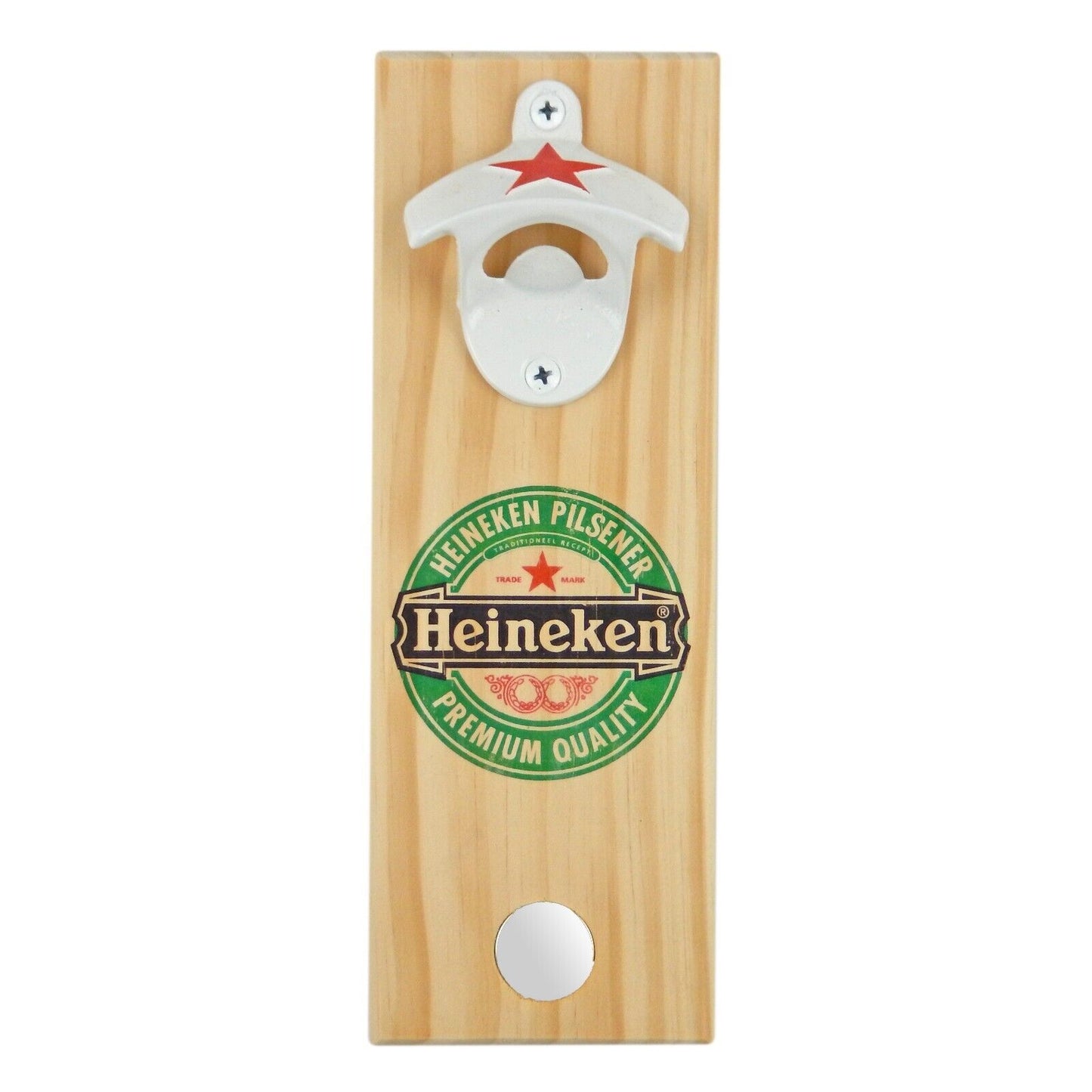 Custom Wooden Magnetic Heineken Beer Soda Bottle Opener Wall Mounted 10 x 3.5 in