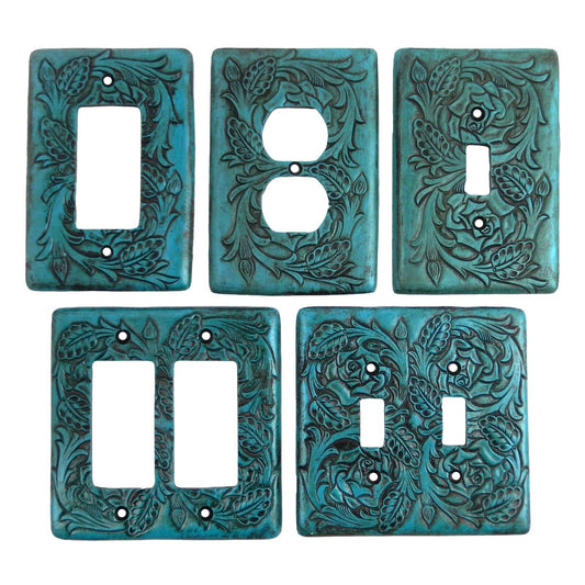 Turquoise Switch Plate Cover Embossed Floral Design Rustic Western Rocker Outlet