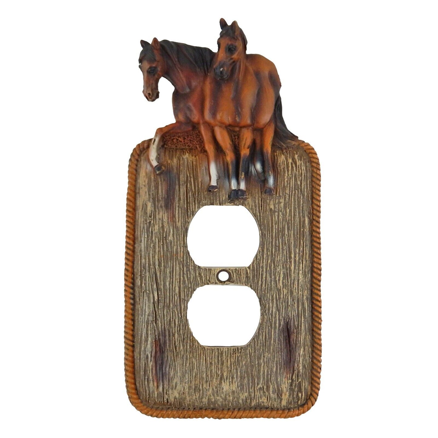 Rustic Western Horses Wall Plate Covers Faux Wood Look Rope Edge Toggle Outlet