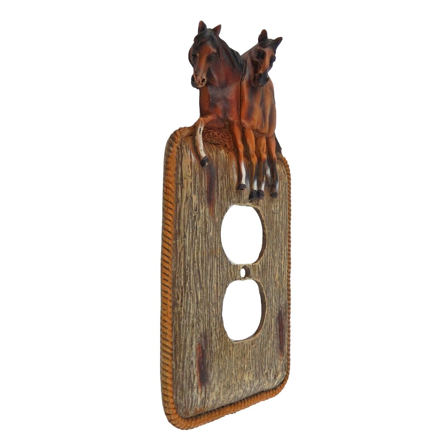 Rustic Western Horses Wall Plate Covers Faux Wood Look Rope Edge Toggle Outlet