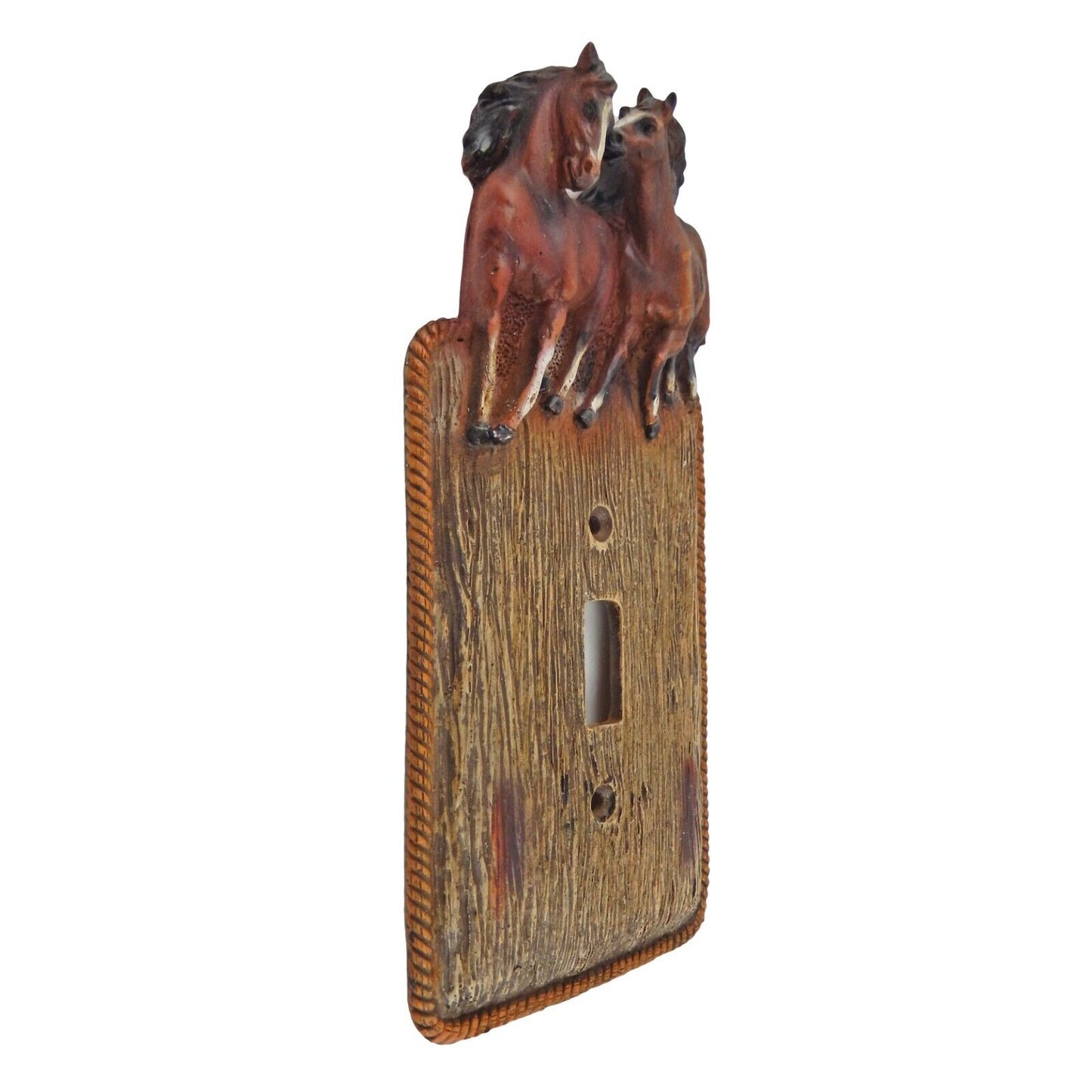 Rustic Western Horses Wall Plate Covers Faux Wood Look Rope Edge Toggle Outlet