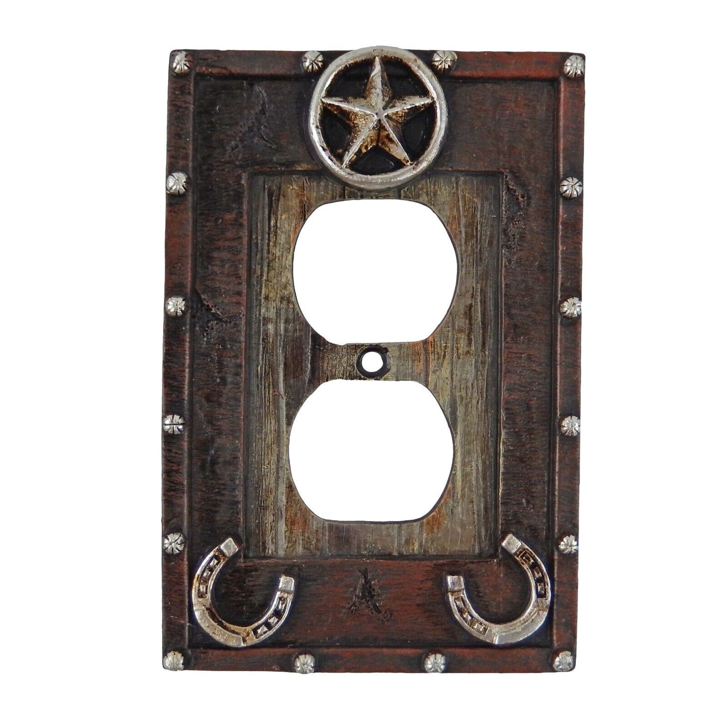 Rustic Western Silver Star Horseshoes Switch Toggle Wall Plate Covers Wood Look