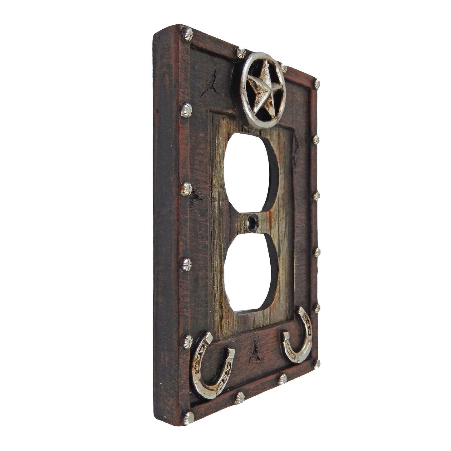 Rustic Western Silver Star Horseshoes Switch Toggle Wall Plate Covers Wood Look