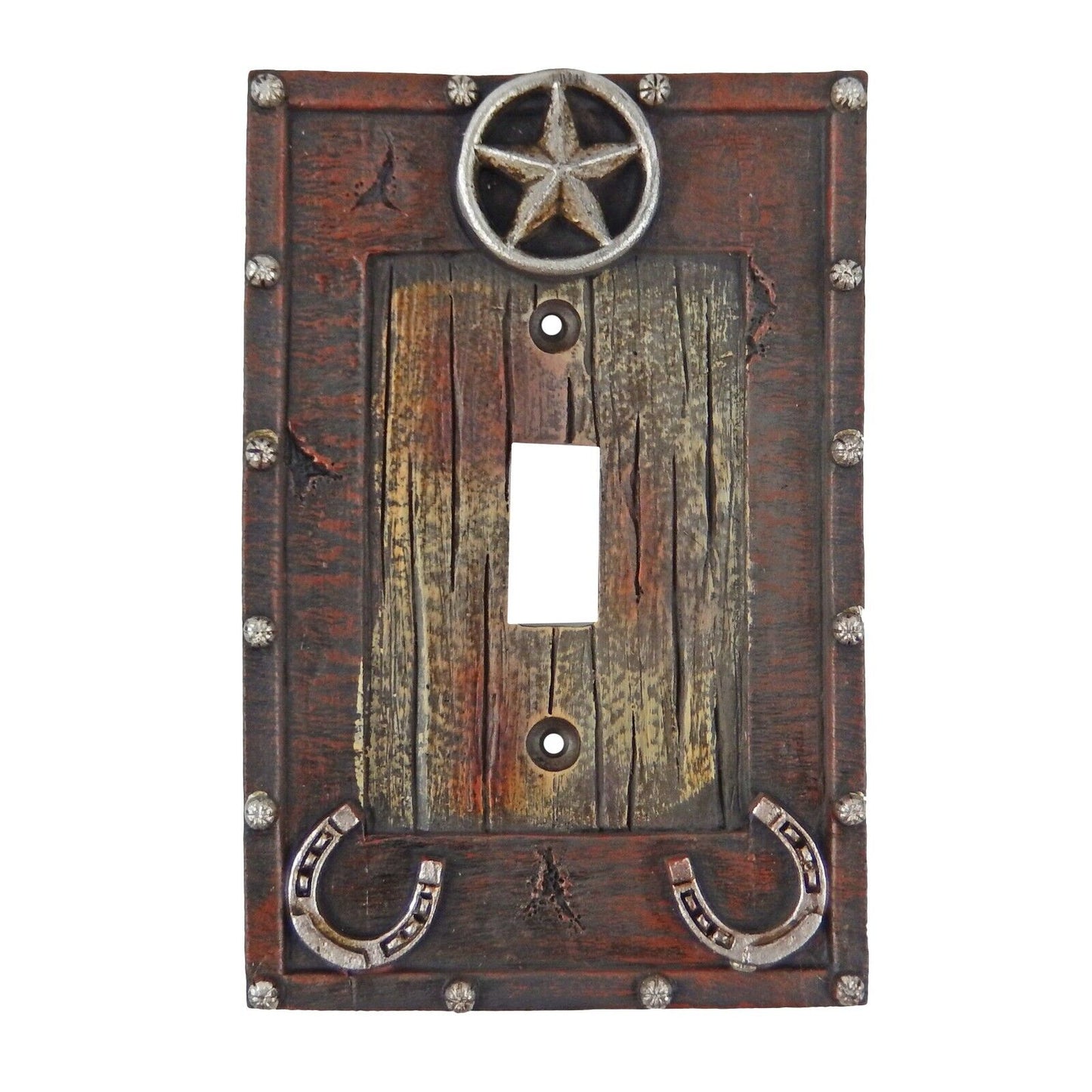 Rustic Western Silver Star Horseshoes Switch Toggle Wall Plate Covers Wood Look