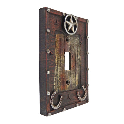 Rustic Western Silver Star Horseshoes Switch Toggle Wall Plate Covers Wood Look