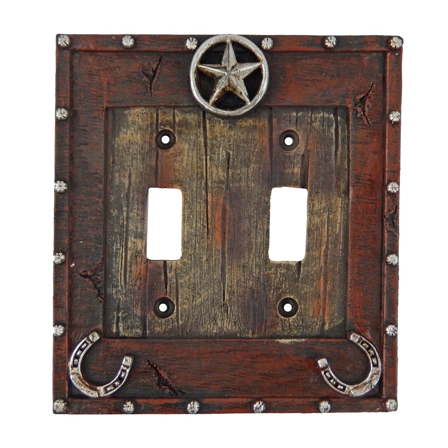 Rustic Western Silver Star Horseshoes Switch Toggle Wall Plate Covers Wood Look