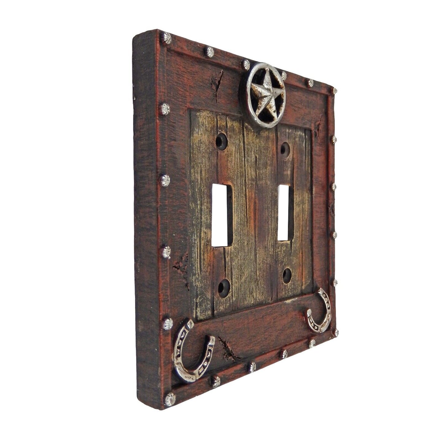 Rustic Western Silver Star Horseshoes Switch Toggle Wall Plate Covers Wood Look