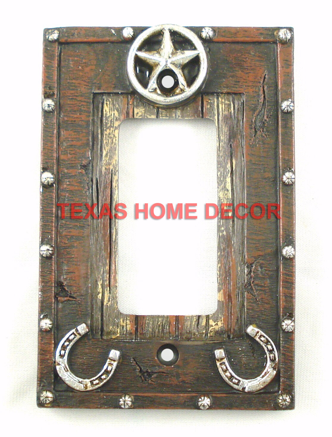 Rustic Western Silver Star Horseshoes Switch Toggle Wall Plate Covers Wood Look