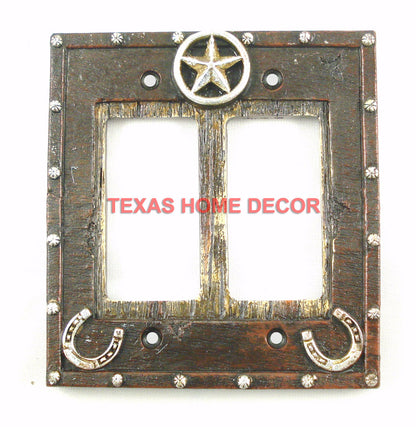 Rustic Western Silver Star Horseshoes Switch Toggle Wall Plate Covers Wood Look