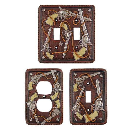 Old West Rustic Pistols Rope Stars Wall Plates Covers Single Double Plug