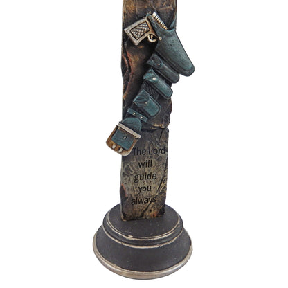 Policeman Standing Pedestal Shelf Cross Inspirational American Eagle Holster 13 inch