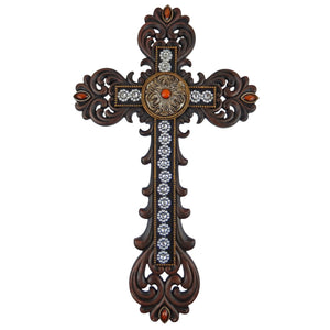 Fleur De Lis Stones Scrolls Decorative Wall Cross Floral Pattern Rhinestones 16 in