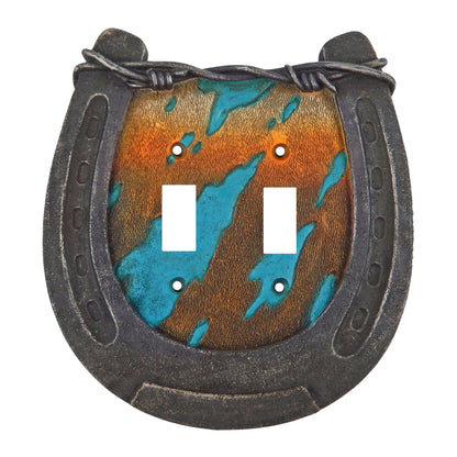 Western Horseshoe Barbed Wire Turquoise Switch Wall Plate Covers Cowhide Look