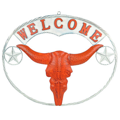 UT Texas Longhorns Metal Welcome Porch Wall Decor Rustic Orange & White 22.5 in