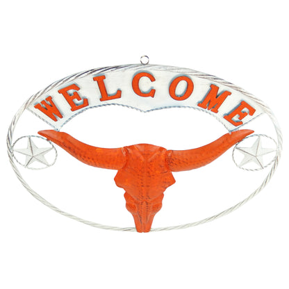 UT Texas Longhorns Metal Welcome Porch Wall Decor Rustic Orange & White 22.5 in