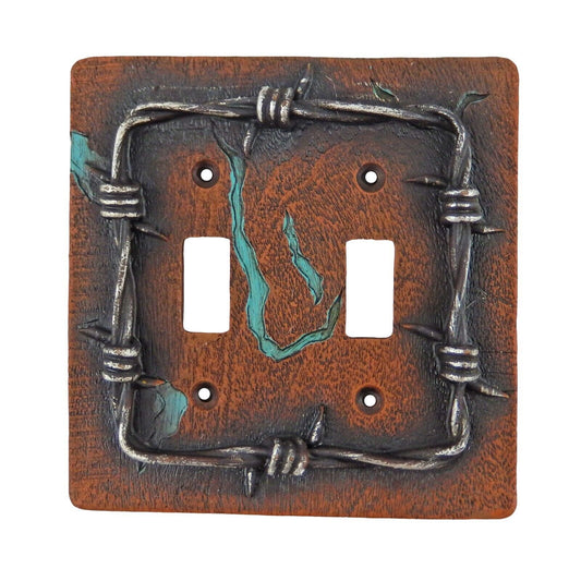 Western Rustic Barbed Wire Wall Plate Cover Double Toggle Switch Wood Look