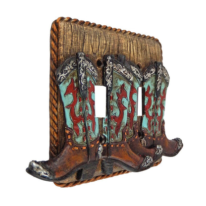 Turquoise Western Boots Wall Plate Cover Double Toggle Switch Rope Accent