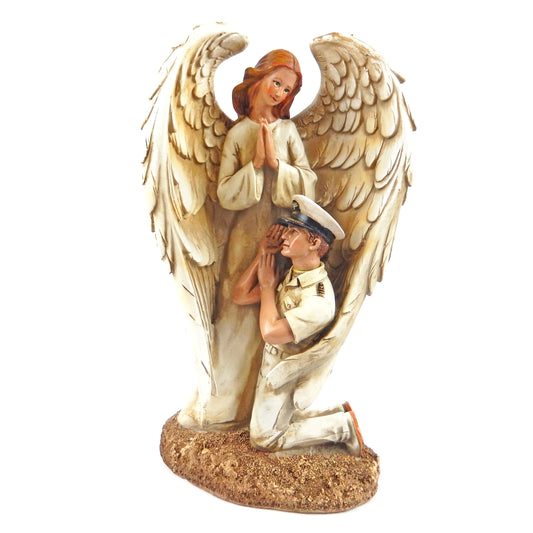 Navy Sailor Winged Guardian Angel Statue Figurine Military Religious Decor