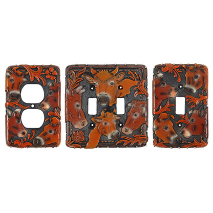 Rustic Western Country Cows Switch Wall Plate Covers Single Outlet Toggle Brown