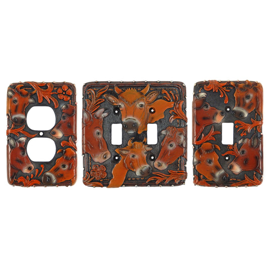 Rustic Western Country Cows Switch Wall Plate Covers Single Outlet Toggle Brown