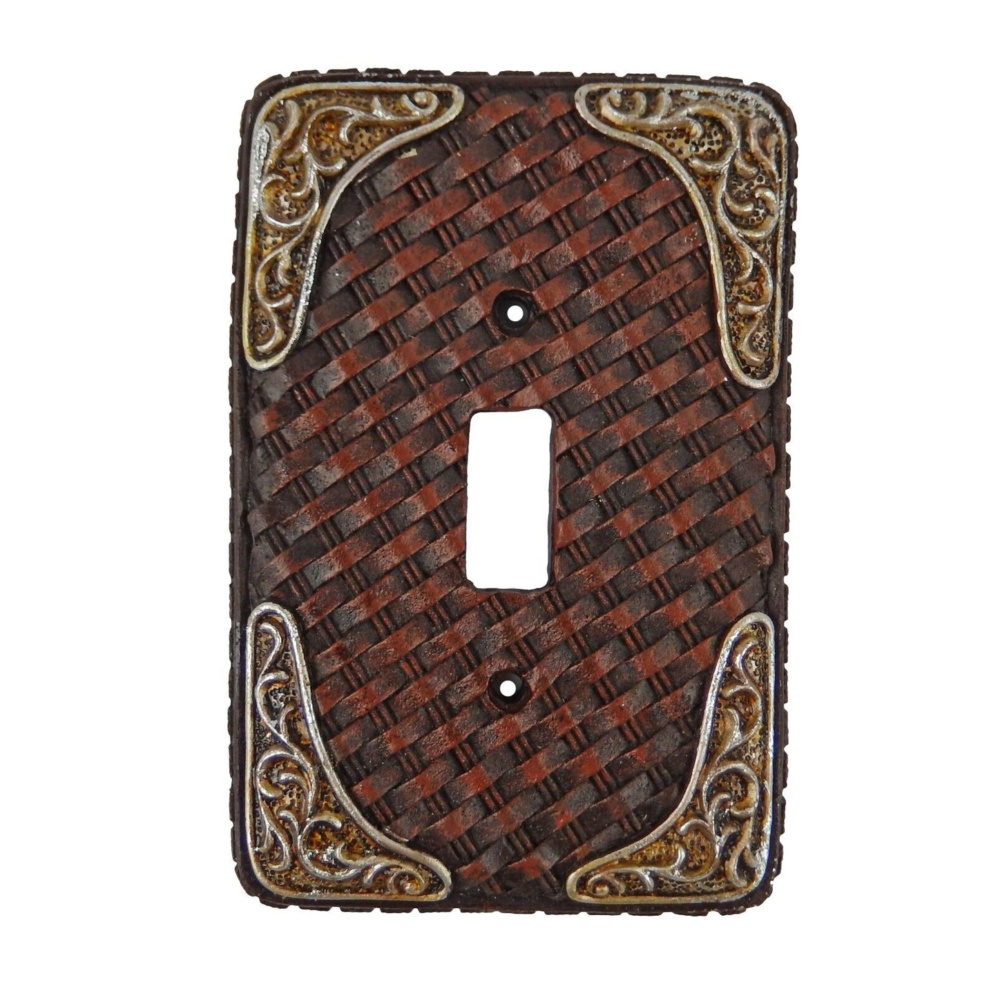 Western Weave Pattern Wall Plate Cover Single Toggle Switch Silver Accents