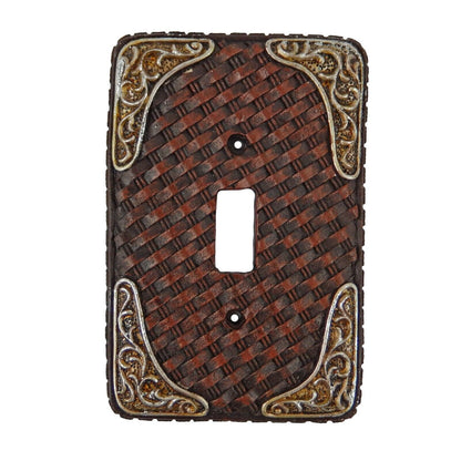 Western Weave Pattern Wall Plate Cover Single Toggle Switch Silver Accents