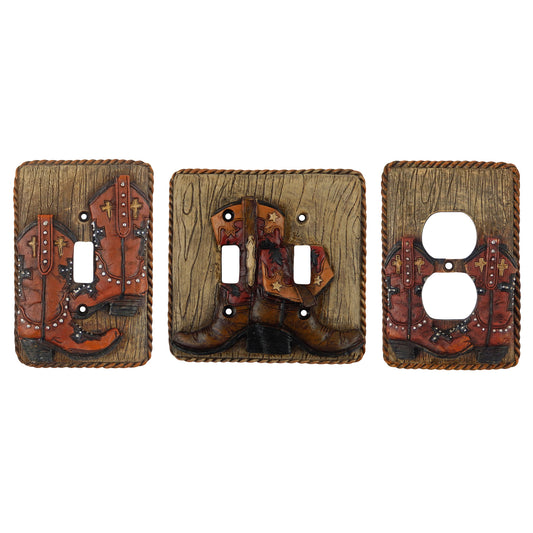 Western Brown Boots Rope Wall Plate Covers Single Double Toggle Switch Outlet