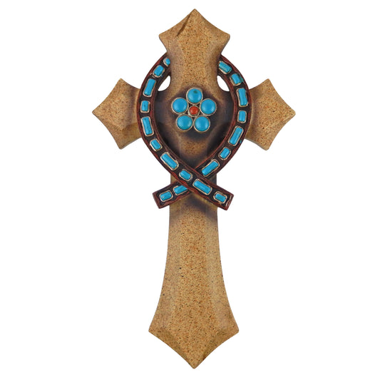 Jesus Fish Ichthys Symbol Turquoise Decorative Wall Hanging Cross Stone Look 12 x 7 inch