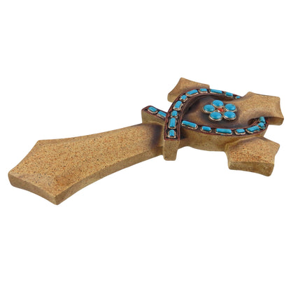 Jesus Fish Ichthys Symbol Turquoise Decorative Wall Hanging Cross Stone Look 12 x 7 inch