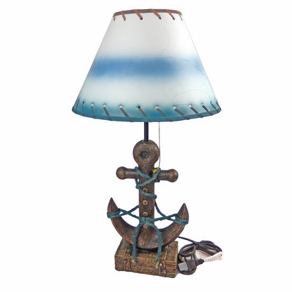 Ship Anchor Rope Table Lamp with 12" Teal White Shade Nautical Coastal 22" Tall