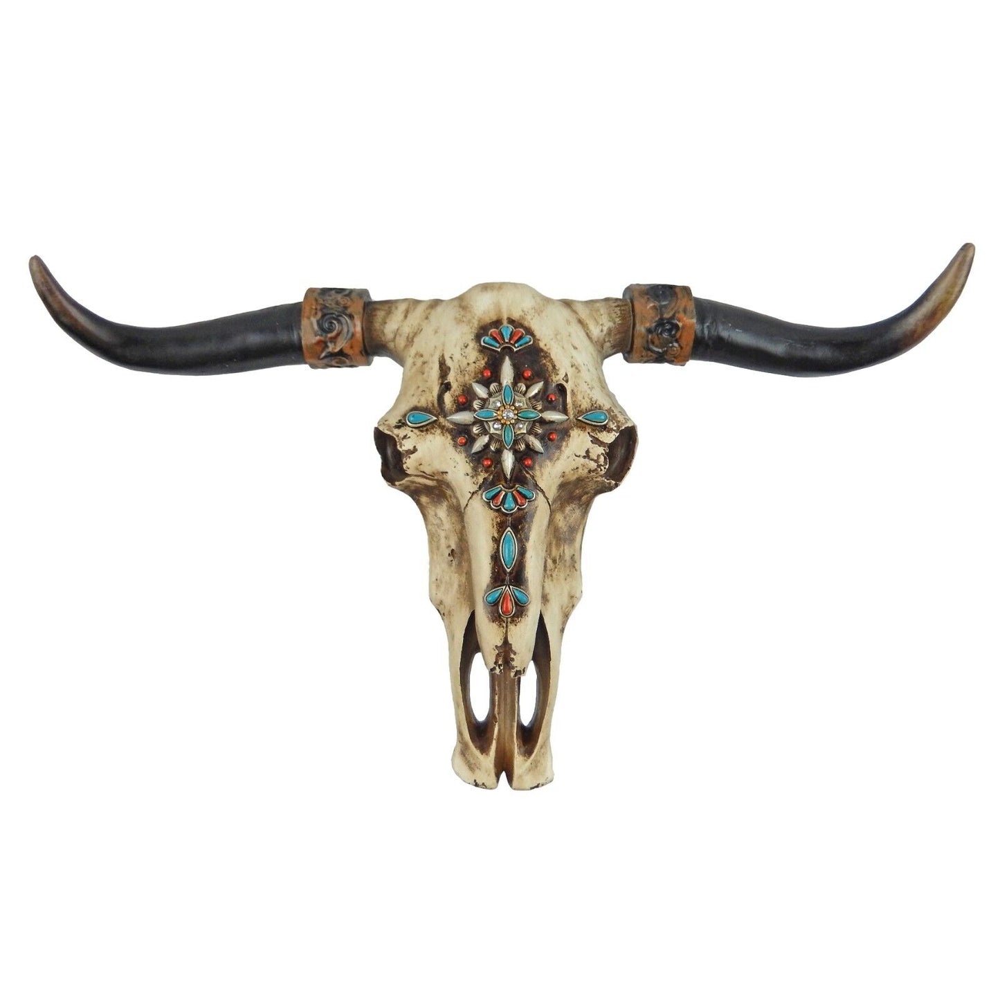 Southwestern Americana Adorned Steer Head Wall Decor White Stones 20 inch