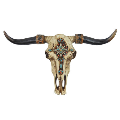 Southwestern Americana Adorned Steer Head Wall Decor White Stones 20 inch