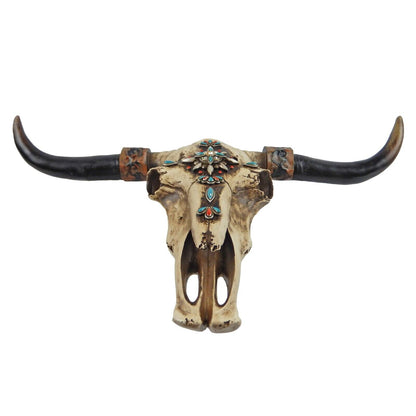 Southwestern Americana Adorned Steer Head Wall Decor White Stones 20 inch