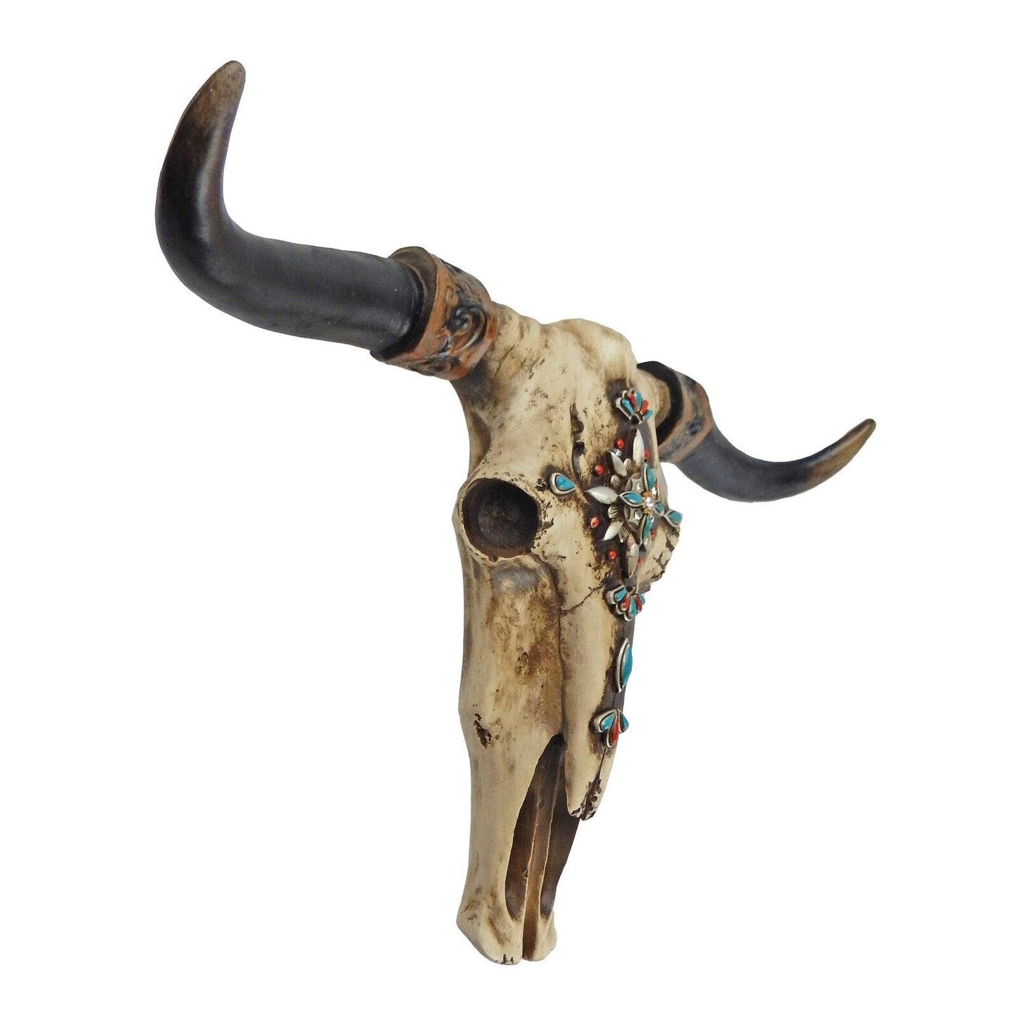 Southwestern Americana Adorned Steer Head Wall Decor White Stones 20 inch