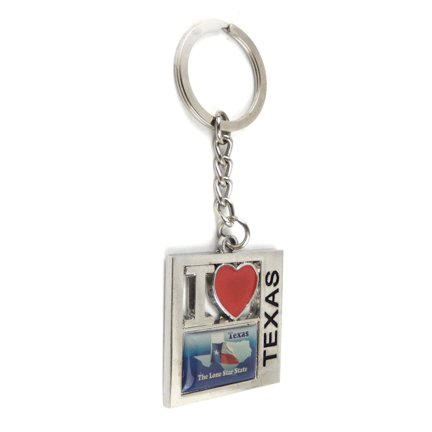 Silver Color Red Heart I Love Texas Map Keychain Fob The Lone Star State