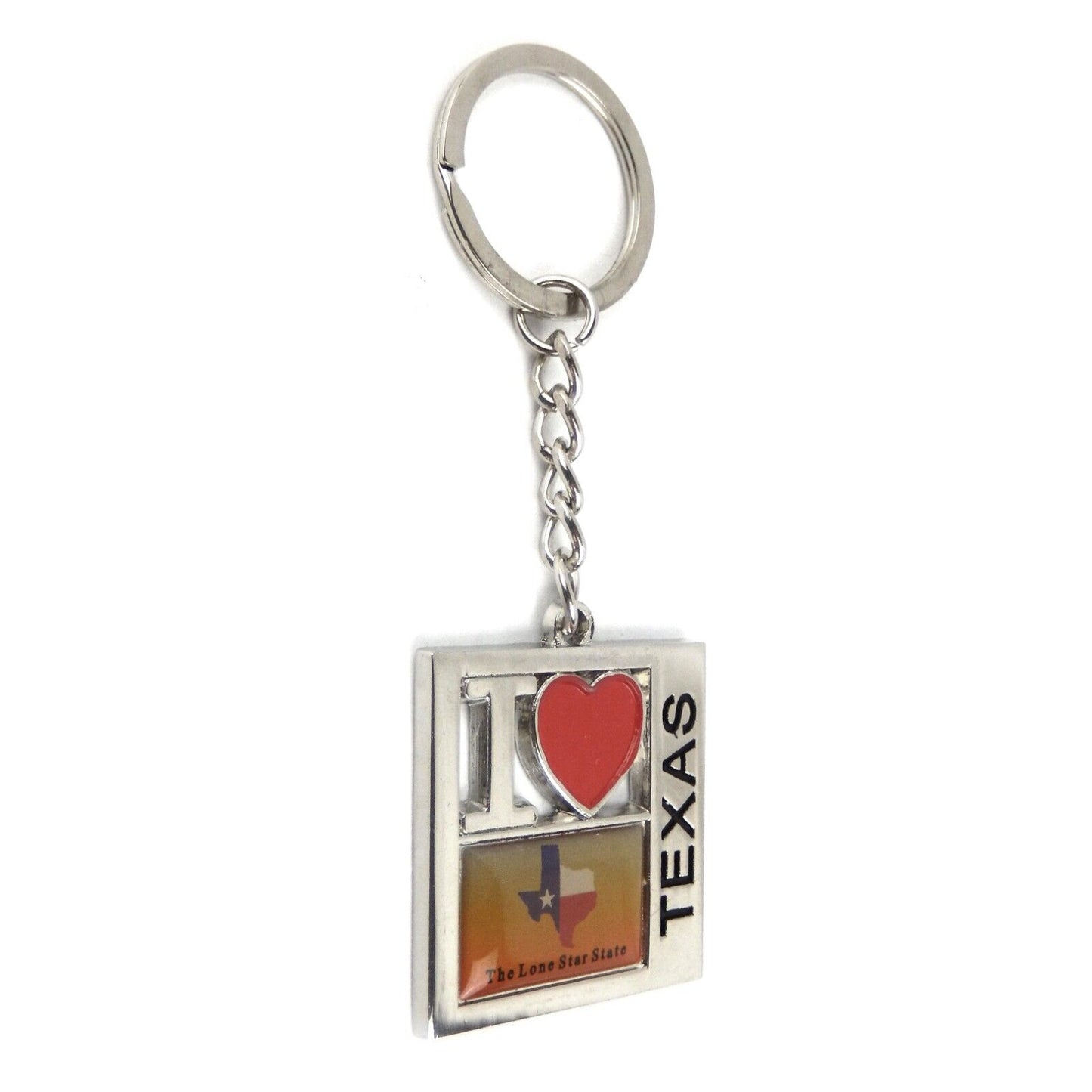 Red Heart I Love Texas Map Keychain Fob The Lone Star State Silver Color