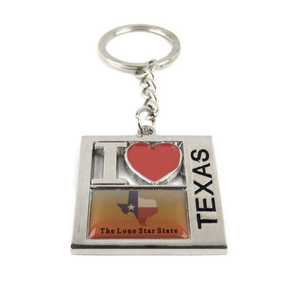 Red Heart I Love Texas Map Keychain Fob The Lone Star State Silver Color