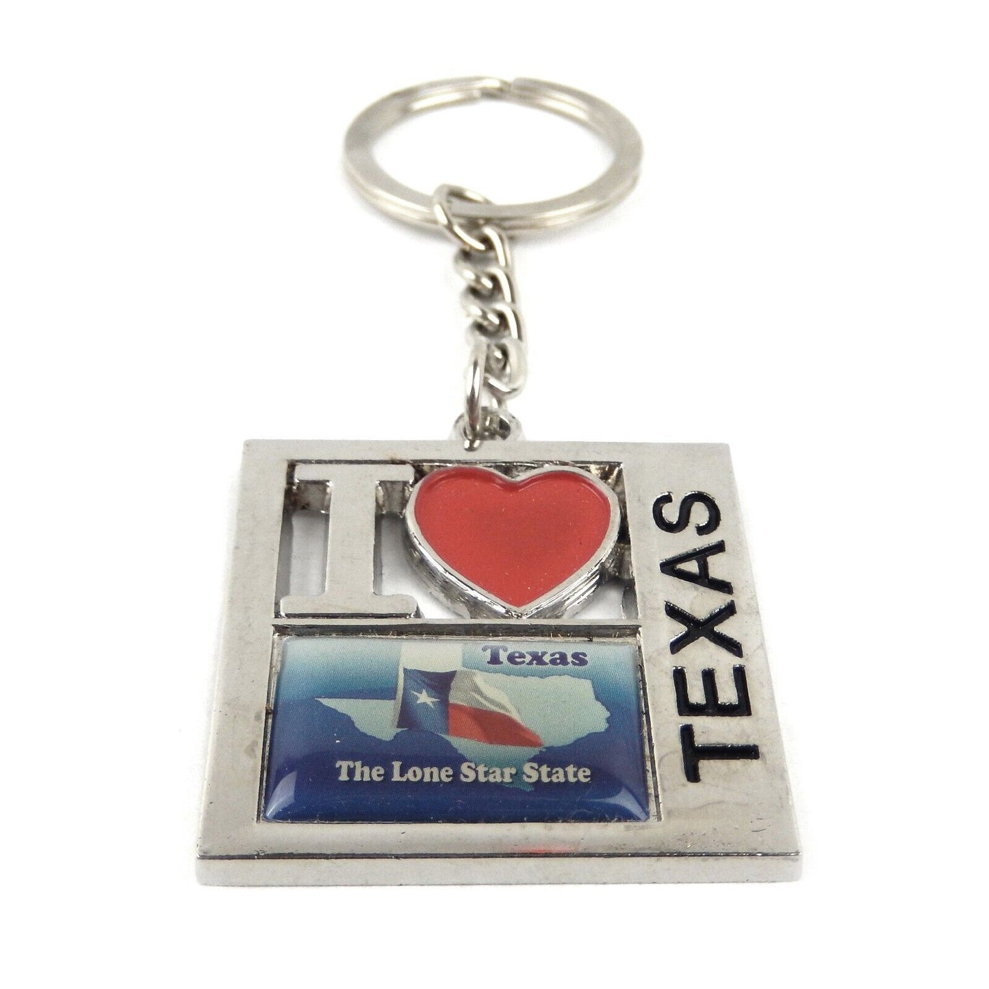 Silver Color Red Heart I Love Texas Map Keychain Fob The Lone Star State