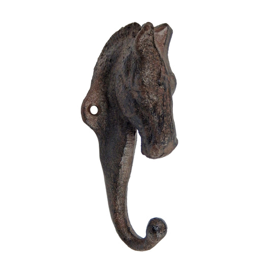 Cast Iron Horse Head Door Western Wall Hook Key Towel Coat Hanger Rustic Brown