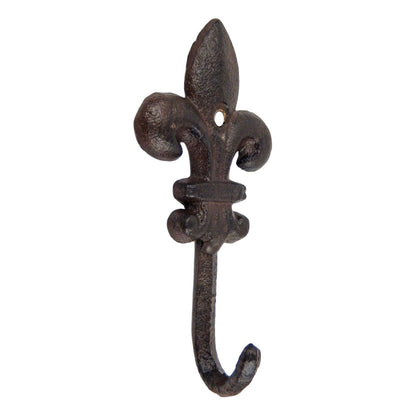 Small Cast Iron Fleur De Lis Wall Hook Key Towel Cap Coat Hanger Rustic Brown