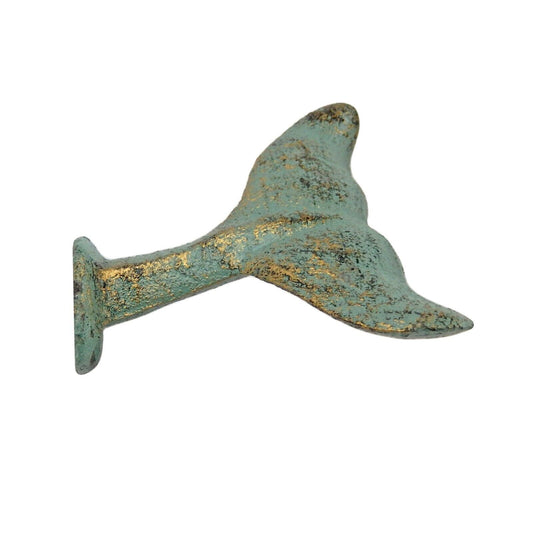 Cast Iron Whale Tail Wall Hook Nautical Bathroom Door Towel Coat Hanger Green