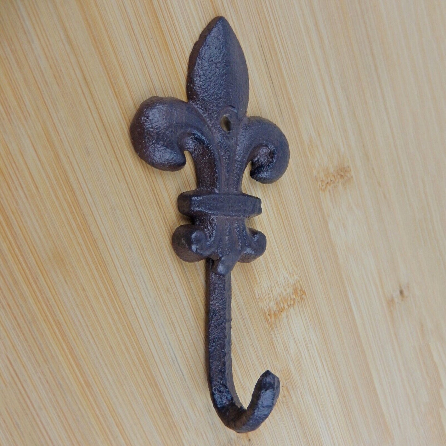 Small Cast Iron Fleur De Lis Wall Hook Key Towel Cap Coat Hanger Rustic Brown