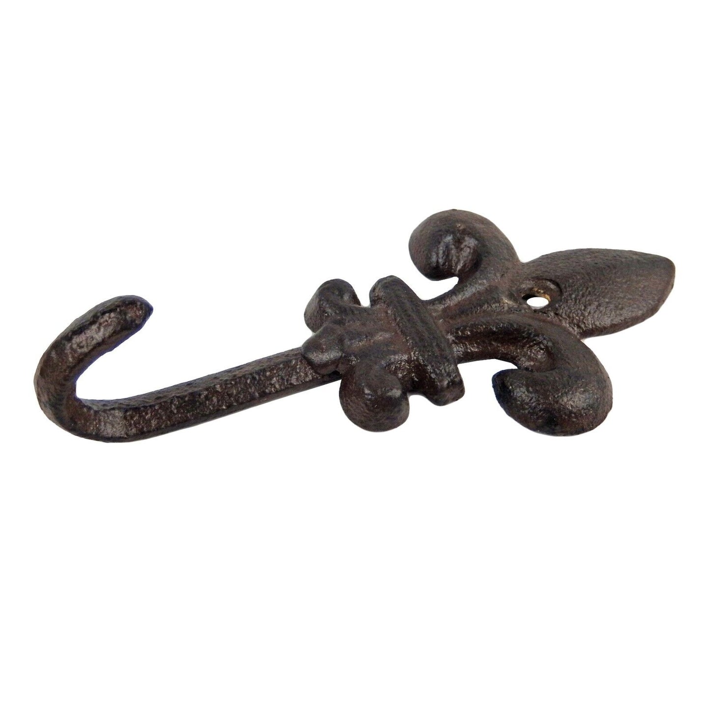 Small Cast Iron Fleur De Lis Wall Hook Key Towel Cap Coat Hanger Rustic Brown