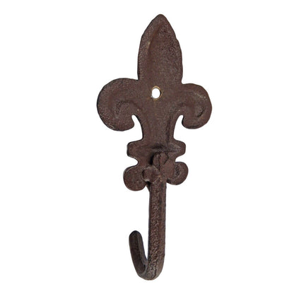 Small Cast Iron Fleur De Lis Wall Hook Key Towel Cap Coat Hanger Rustic Brown