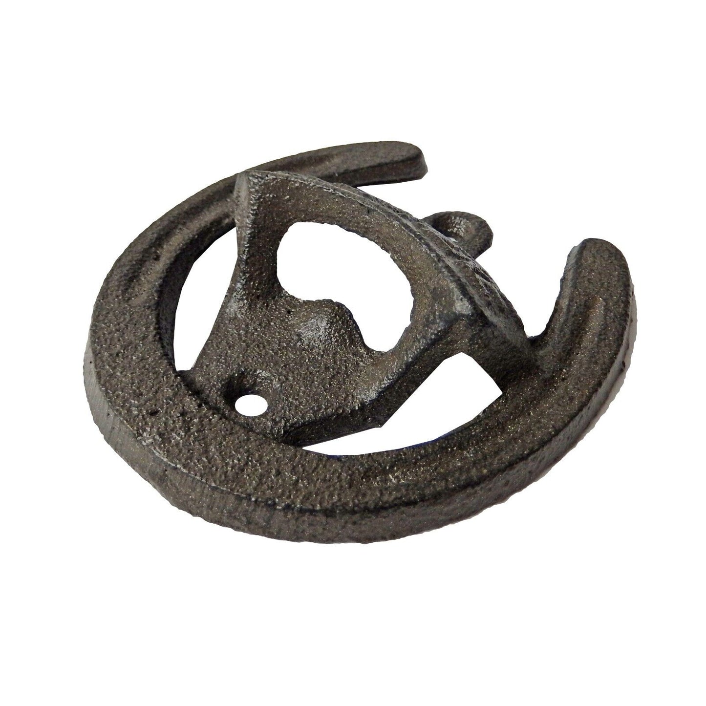 Cast Iron Lucky Horseshoe Open Here Beer Soda Bottle Opener Wall Mounted Brown